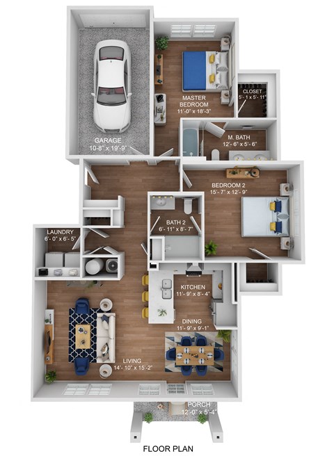 Floor plan for 2 beds, 2 baths, 1179 sqft